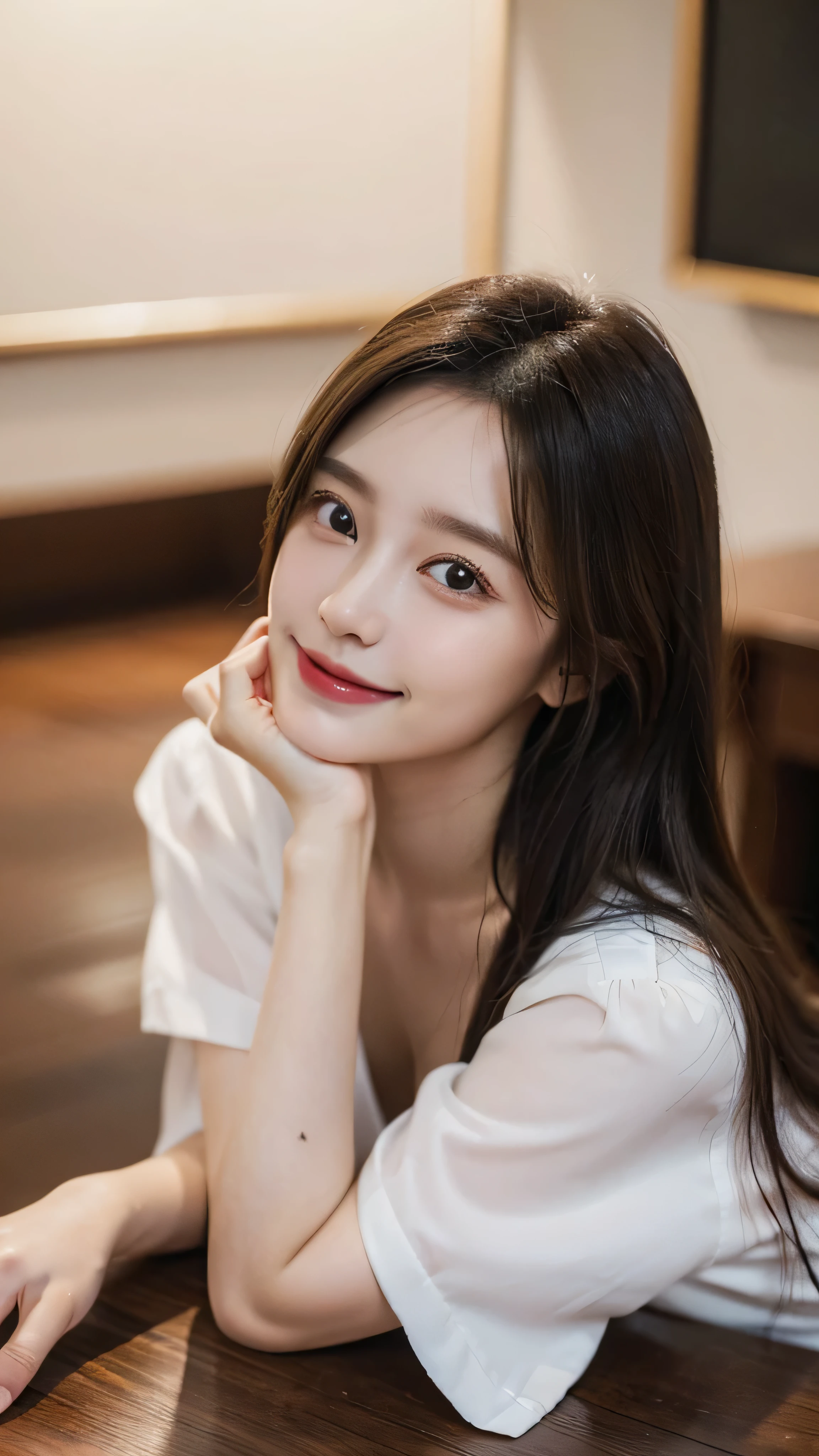 Tabletop, highest quality, shape, Very detailed, finely, High resolution, 8k wallpaper, Perfect dynamic composition, Finely beautiful eyes, one piece,Medium Hair,Natural color lip, smile, 26 years old、cute、Looking into the camera、F cup、Brown