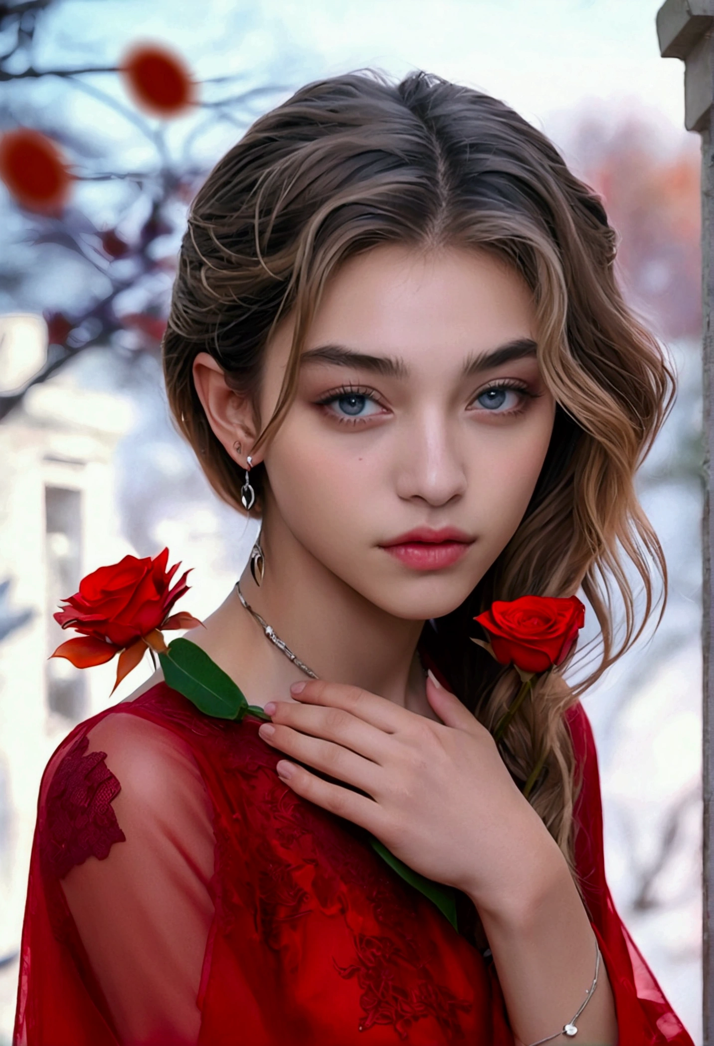 ((high qualityな仕事))high quality,Intricate details,One cool vampire(male)1 human female,A love story that transcends racial barriers,Super delicate eyes,Abandoned castle in the background,