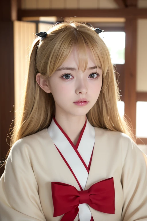 ((Beautiful blonde hair))、((Beautiful blonde))、Small fox ears、one girl, (a beauty girl, delicate girl:1.3), (12 years old, change:1.3), break,((Shrine maiden costume)),(Brown fox ears) break, Definition of Very Fine Particles, (Symmetrical eyes:1.3), break, (alley, Kyoto:1.3), perfectly trimmed fingers, break, ((Beautiful medium milk)), Brown eyes, Parted bangs, Brown Hair, girl, break, (Eye and facial details:1.0), break, (masterpiece, Highest quality, Very detailed, Detailed face, 8k)