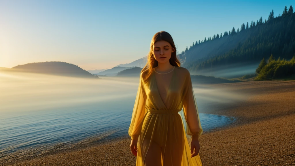 A woman's translucent body emitting an aura in the light. The fantastic scenery of disease escaping from the body. The background is transparent. The aura is dazzling. Fantastic scenery where sound heals the body.