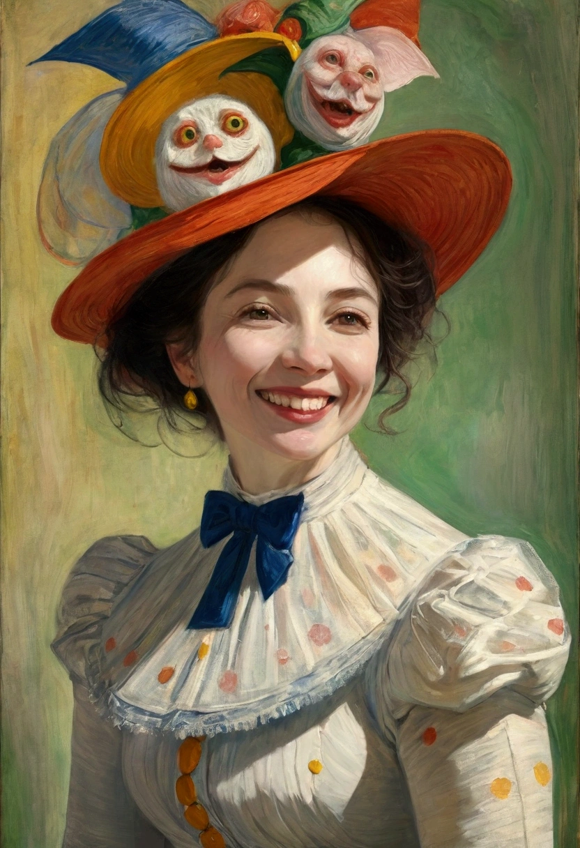 ((Inspired by James Ensor)),A woman,Charming smile, (masterpiece), best quality, high resolution
