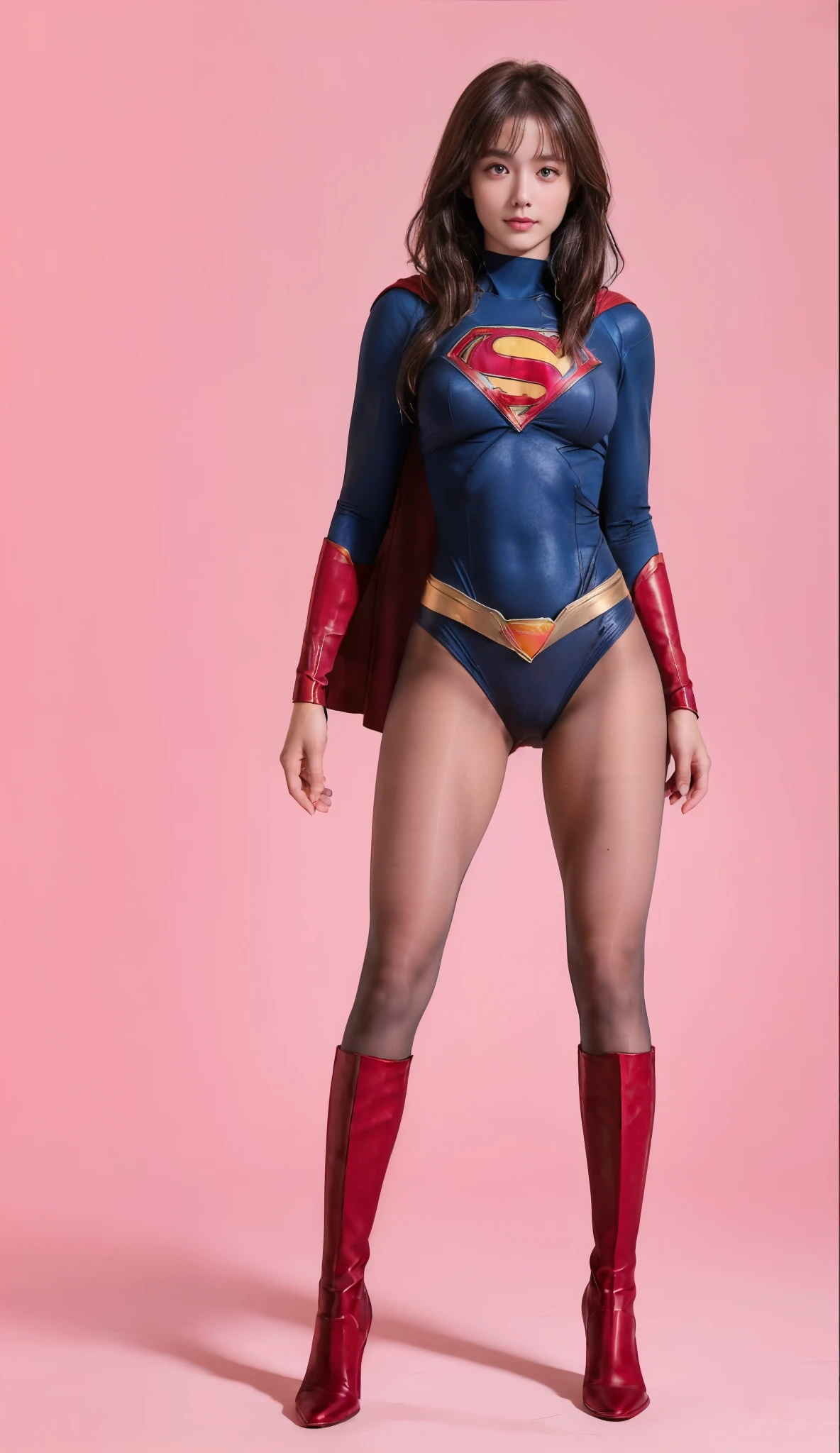 No background、She always has her mouth open、She always has a sad look on her face、Always close your eyes、(((Beautiful legs in black tights.)))、(((Stretch your legs、expensive、Showing a beautiful smile)))、((((Make the most of your original images)))、(((Supergirl Costume)))、(((Beautiful Short Hair)))、(((Suffering face)))、(((Black tights legs、Wear red boots)))、((Best image quality、8k))、((Highest quality、8k、masterpiece:1.3))、(((Preserve background )))、Sharp focus:1.2、Beautiful woman with perfect figure:1.4、Slim Abs:1.2、Wet body:1.5、Highly detailed face and skin texture、8k