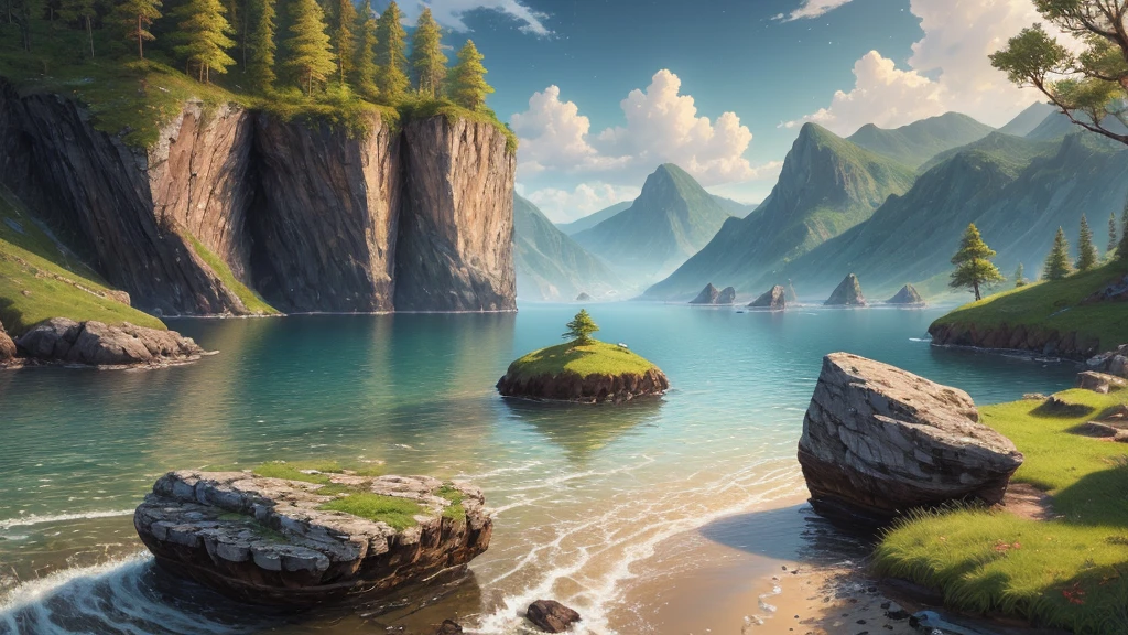 landscape,water,(extremely detailed CG unity 8k wallpaper), most beautiful artwork in the world,professional majestic oil painting,intricate, High Detail, Sharp focus, dramatic, photorealistic painting art