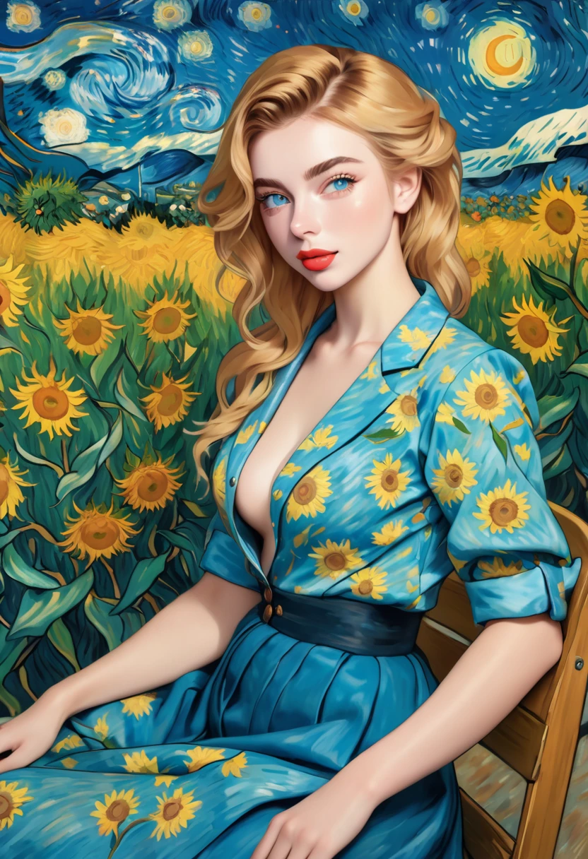 A Van Gogh painting of a pretty lady that looks like
Masiela Lusha. thirst trap.