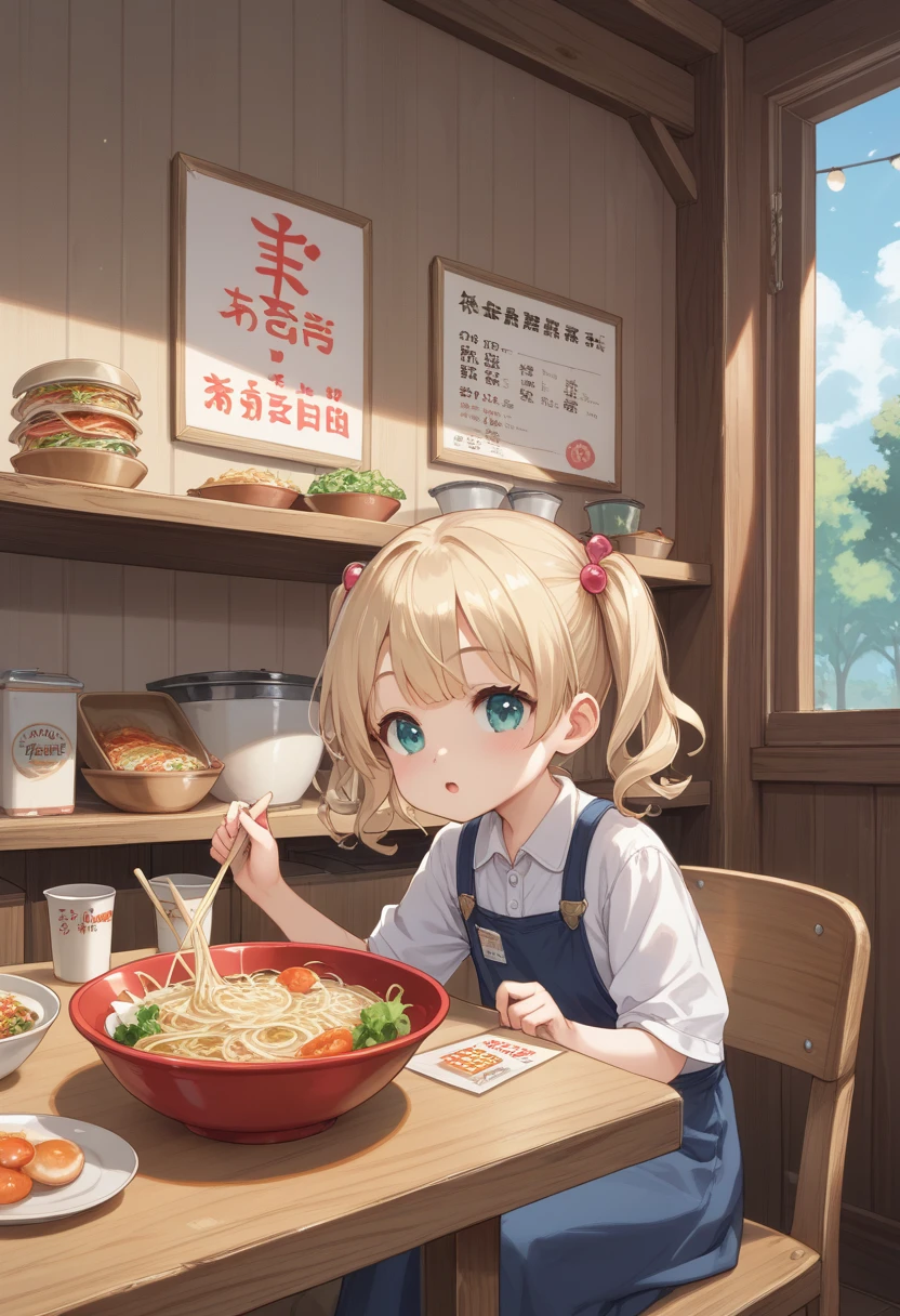 score_7_up,score_8_up,score_9,source anime,surper detail, Cute young is the simple interior of a ramen shop, wooden counter and chairs, menu hanging on the wall
