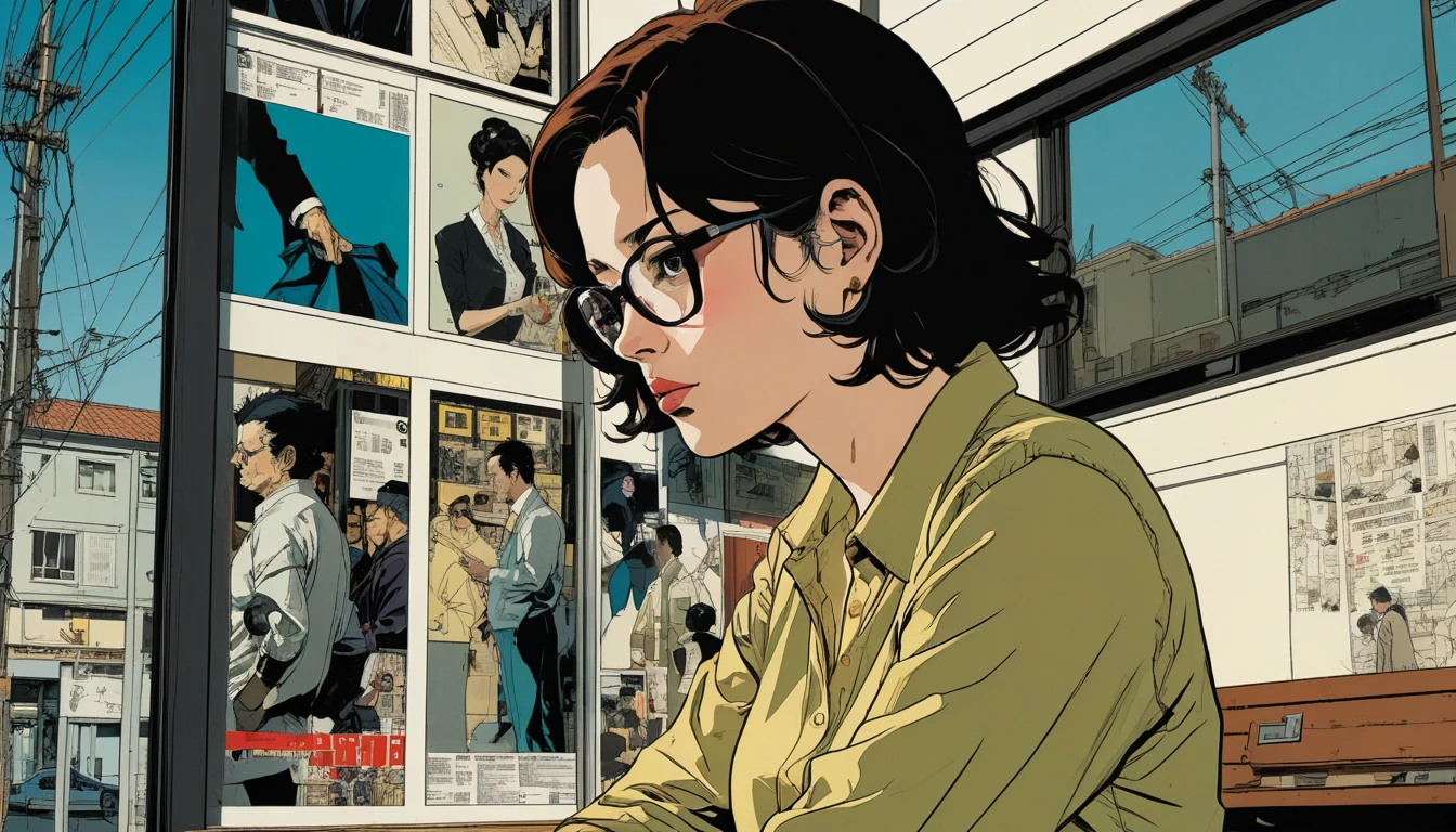 by Adrian Tomine and Yoji Shinkawa,  (flawless , glossy , masterful:1.4), poster art, bold lines, hyper detailed, expressive,  award winning,  (scenery:1.4), (intricate details, masterpiece, best quality:1.4),
looking at viewer, dynamic pose, wide angle view, dark limited palette, dramatic lighting,
