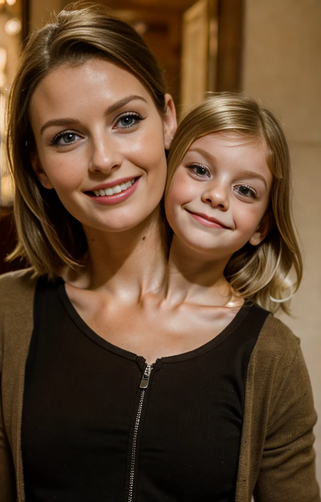 2heads, mom and daughter, (one head adult:1.5), (one head young :1.5), (one blonde and one brunette:1.5)