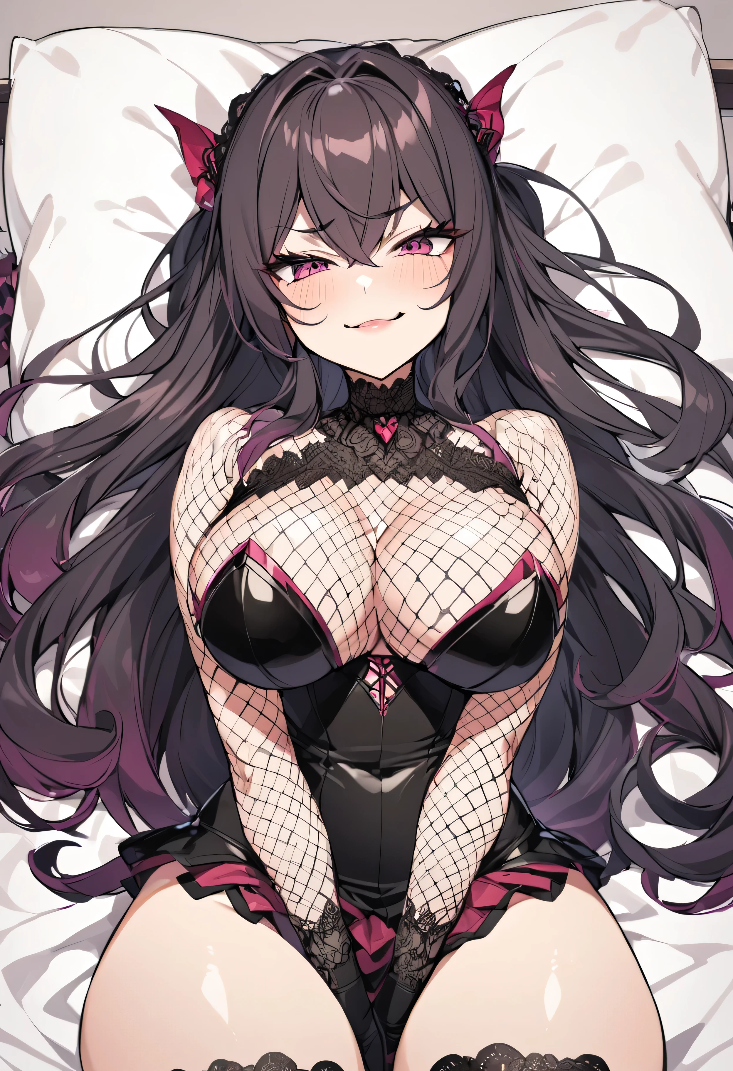 Lacy is a smug succubus ager woman with busty forms, who got you in her disposal laying in bed.