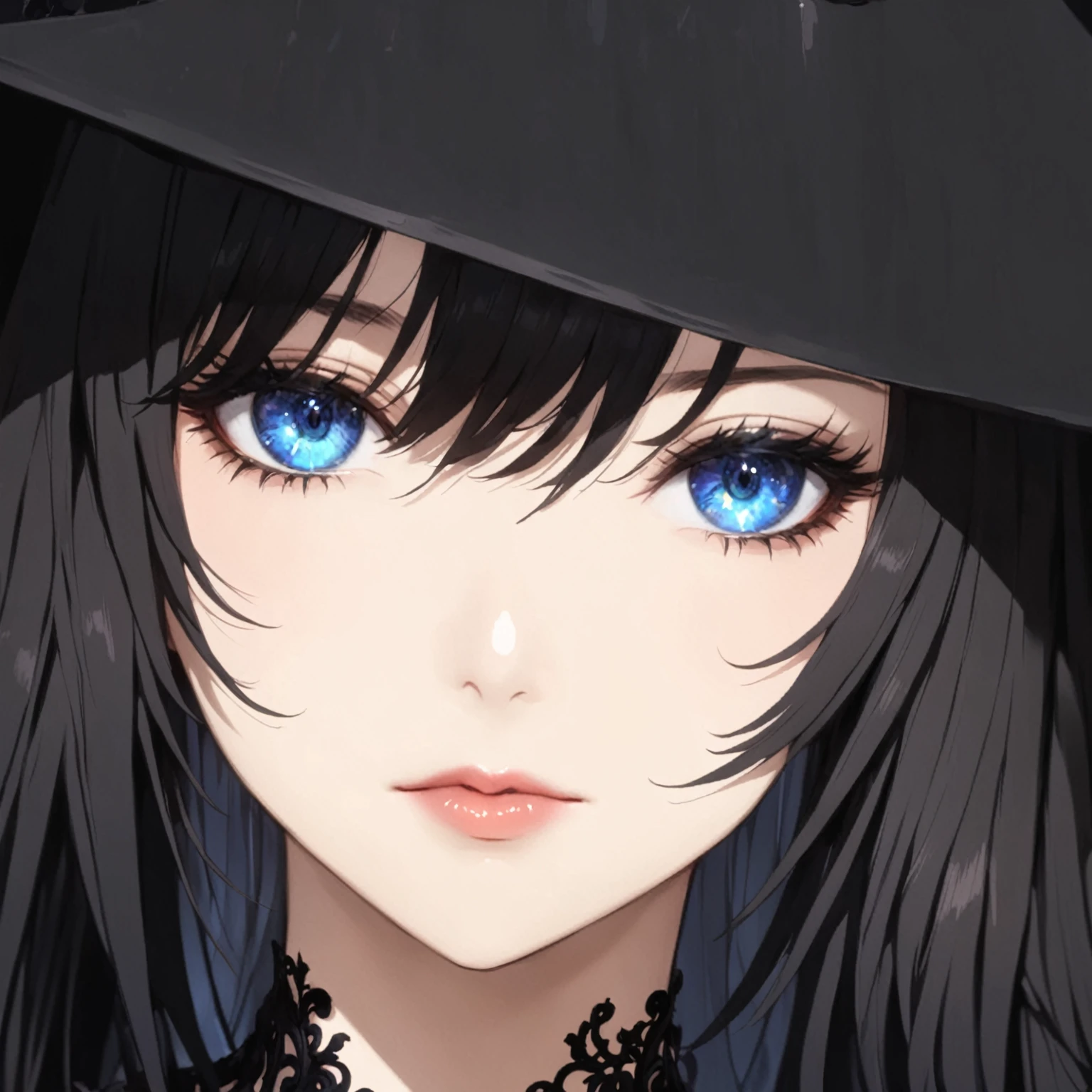 masterpiece, best quality, good quality, Fantasy Aesthetic, Highly detailed, shadowverse style, female, blue eyes, long hair, dark black hair, sorcerer, beauty, sexy, goth
