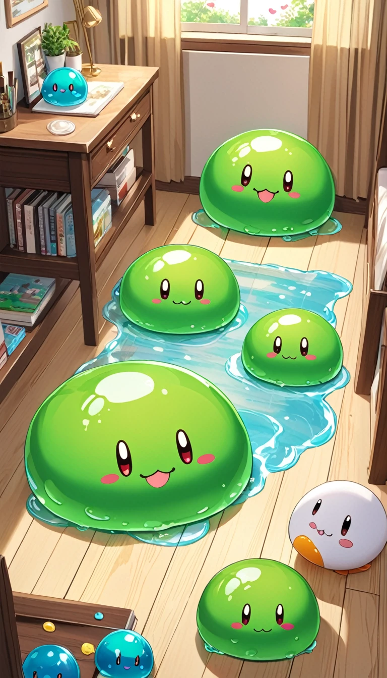 masterpiece，Beauty，white，There is a cute slime at your feet