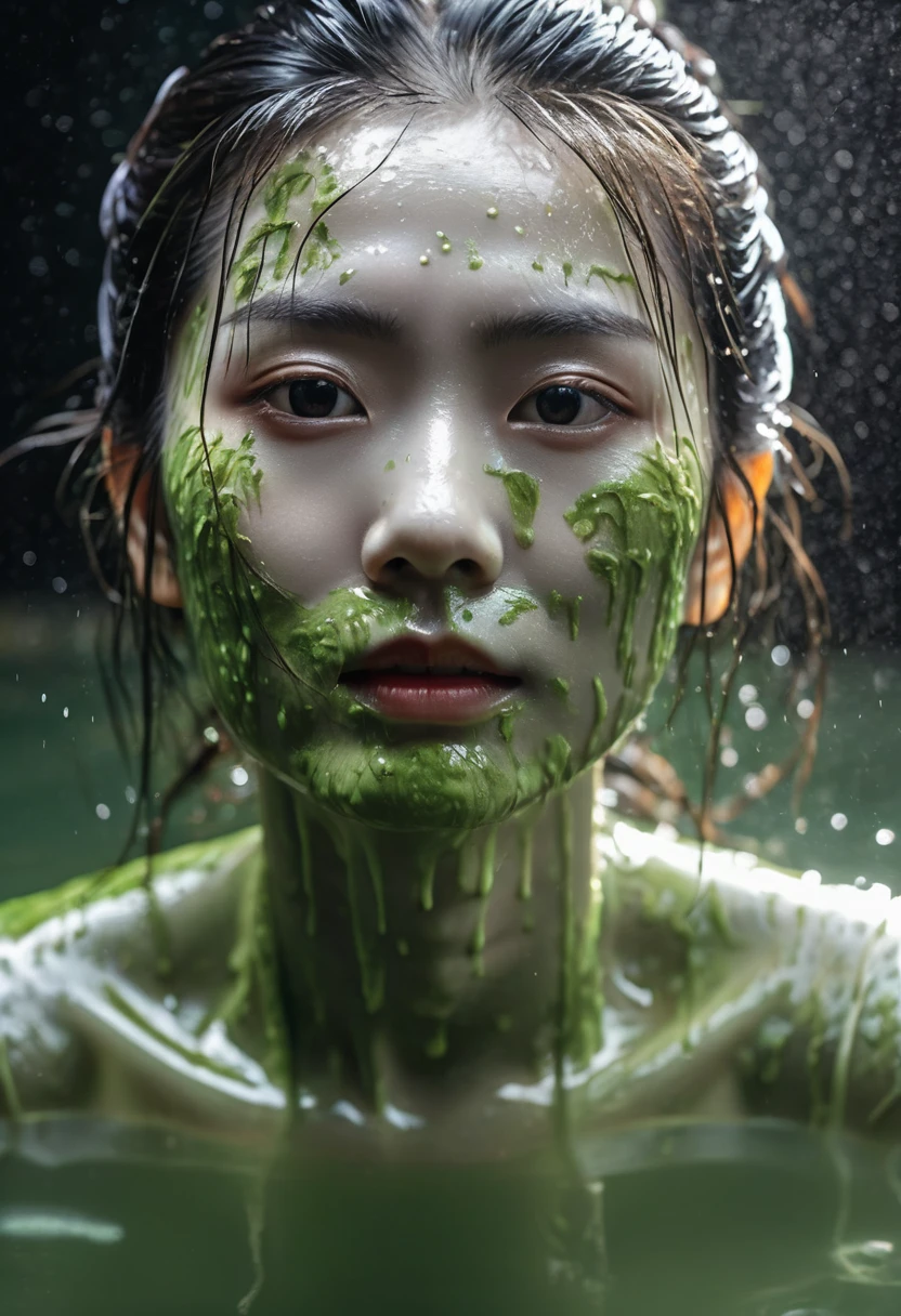 Ghost soaked in water,Pale skin,Cold eyes,Wet hair plastered to the face,Wear soaked clothes,Have weeds or algae on the body,Stiff movements,The presence of terror,Traditional Chinese ghost,high resolution, Backlight, masterpiece, Best quality, Very detailed, Ultra HD, Wide-angle lens, Canon, Nikon, Sony Master Lens, Ultra wide angle, Movie光效, Ray Tracing, Movie, photography, Hyperrealism, 超realism细节画派, Reality, realism, Soft lighting, 超realism, Realism,
