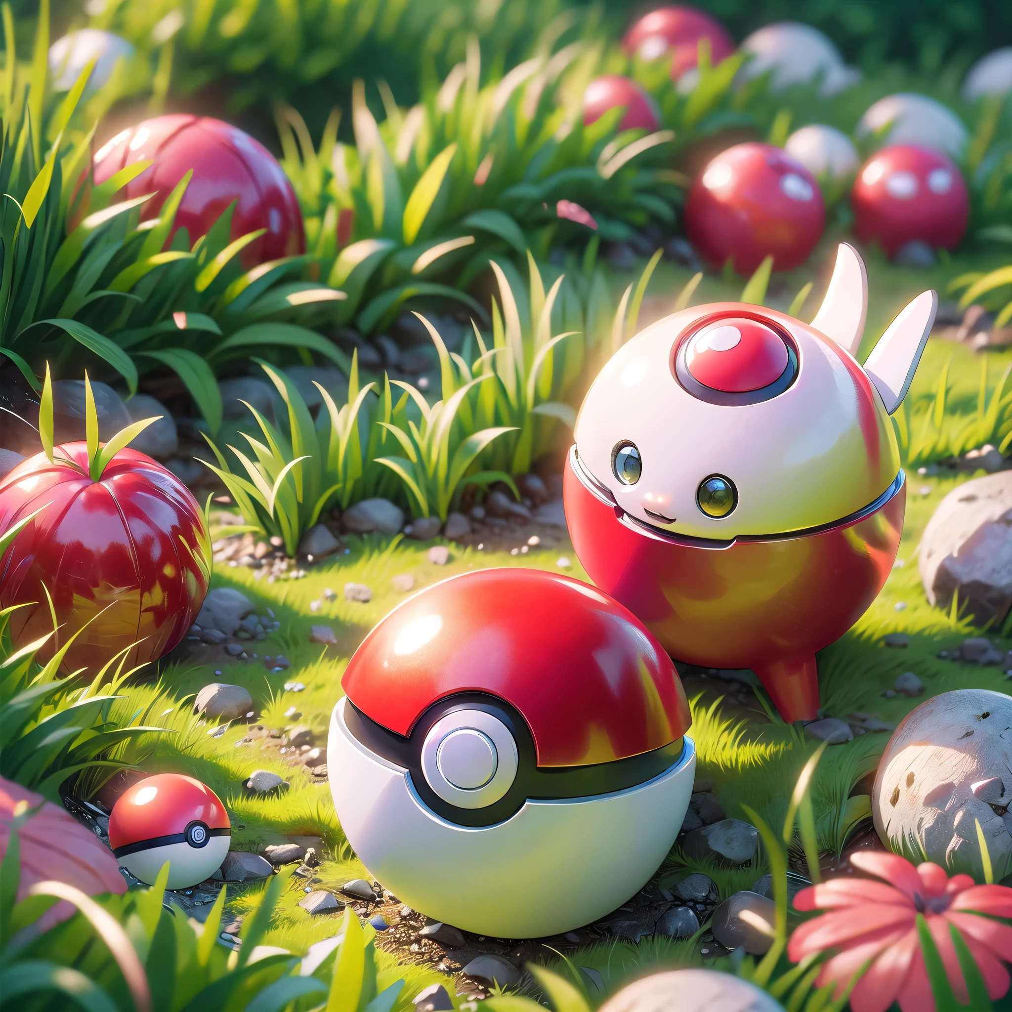 (figure, Highest quality, masterpiece, Official Art:1.1), Pokéball, Grass floor