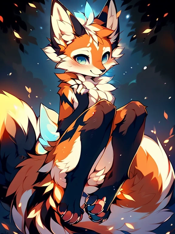 (by Hioshiru, by Ricegnat, by Fredek666, by C-3Matome, by Fumiko:1.2), (((antrum, extremely detailed, extremely detailed legs, extremely detailed arms, extremely detailed face, perfectly detailed eyes, perfectly detailed anatomy))): 1.2, beautiful and detailed portrait of an anthropomorphic fox, anthro, fox, high definition, good anatomy, yellow fur, yellow body, simple background, highly detailed face, deep closed eyes, kitsune ghostly fox fire, multiple tails, dark lighting, moody lighting, full body, sexy body, slanky body, sexy face, nice, hot, cute, pawpads, paws, showing feet, magical levitating, night, half moon, stars, elegant, dark, mysterious, alluring, beautiful
