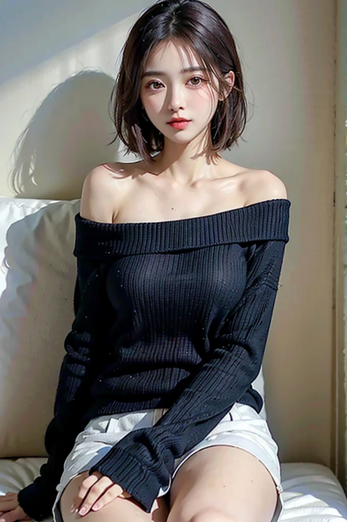 ((Highest quality)), ((masterpiece)), (detailed), One girl, black off shoulder sweater,