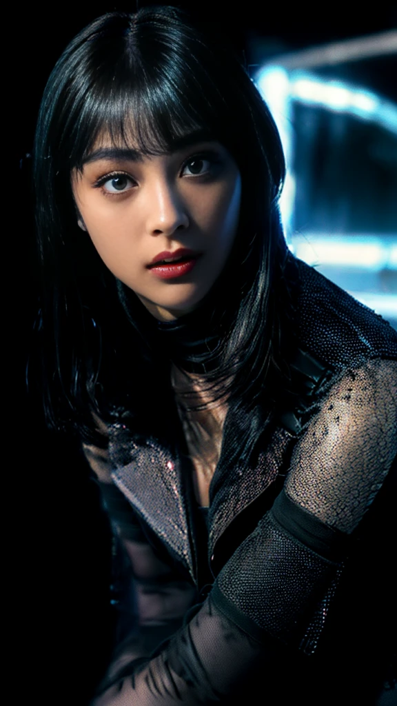 Beautiful full body shot of Reika as a Nekomata catgirl, cyberpunk armor, straight fringe cut black hair, cat ears, science fiction, cyberpunk city in the background, gantz, In the Style of Cyberpunk 2077, Ultra realistic photo face of a beautiful woman, masterpiece, best quality, CG, wallpaper, HDR, high quality, high-definition, extremely detailed, {beautiful detailed face}, {beautiful detailed eyes}, (detailed light){{intricate detail}}, {highres}, ((detailed face)), extremely detailed face, beautiful face, {{ young woman}}, Jewel-like eyes, neon light, chiaroscuro, anime style, key visual, intricate detail, highly detailed, breathtaking, vibrant, cinematic adult movie, (dark city night black background:1.4)