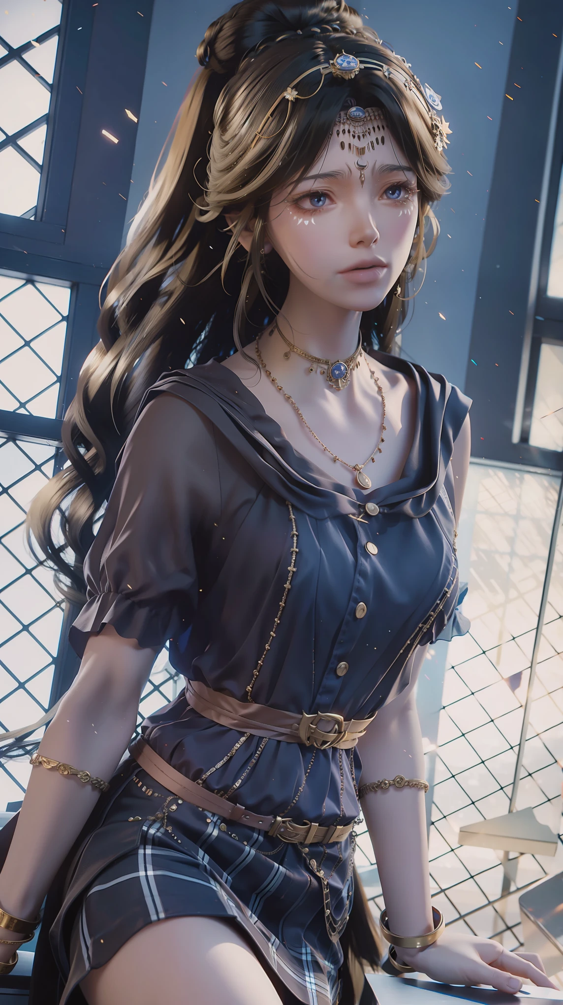 Anime style image of a woman wearing a short skirt and shirt, Attractive anime girl, Smooth anime CG art, Surrealist schoolgirl, Surrealist schoolgirl, Knee-high socks and skirt, Realistic anime girl rendering, Beautiful and attractive anime woman, Practical , Practical anime 3 D style, 3D animation realistic, Beautiful anime high school