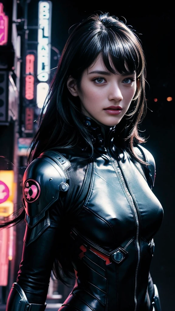 Beautiful full body shot of Reika as a Nekomata catgirl, cyberpunk armor, straight fringe cut black hair, cat ears, science fiction, cyberpunk city in the background, gantz, In the Style of Cyberpunk 2077, Ultra realistic photo face of a beautiful woman, masterpiece, best quality, CG, wallpaper, HDR, high quality, high-definition, extremely detailed, {beautiful detailed face}, {beautiful detailed eyes}, (detailed light){{intricate detail}}, {highres}, ((detailed face)), extremely detailed face, beautiful face, {{ young woman}}, Jewel-like eyes, neon light, chiaroscuro, anime style, key visual, intricate detail, highly detailed, breathtaking, vibrant, cinematic adult movie, (dark city night black background:1.4)