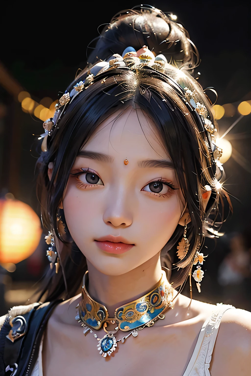 Summerfest、Pop Art、 Personification of Buddha image、Intelligent beauty、Glittering lighting、No makeup、Narrow eyes、High nose