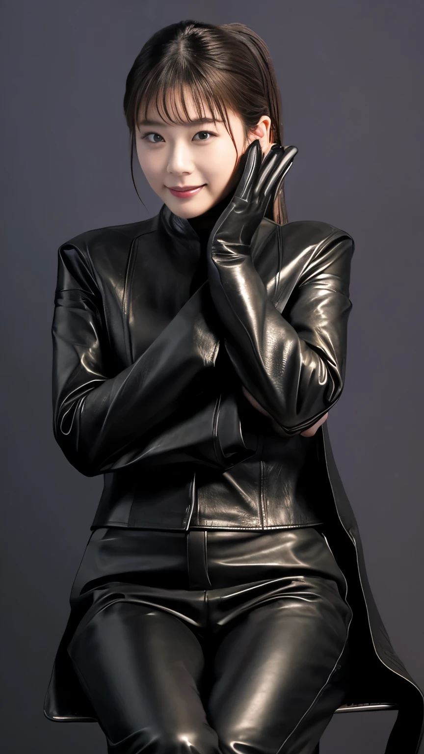 black leather rider jacket, Office in the Dark, Black leather gloved fingertips on both hands,Wearing black leather gloves,Sitting in a black leather chair、 Japanese female new recruits (Black leather gloves cover both hands) (The angle is horizontal)、Black Leather Pants,Black Leather Black Leather Pants,Black Leather Skinny Pants、Long black leather boots on both feet、Black hair ponytail ((He wears black leather gloves on his hands))Full Body Photo,full body shot full body full body leather suit,☺If you turn in this direction。Wearing black leather gloves,Wearing black leather gloves,Wearing black leather gloves,Wearing black leather gloves,Wearing black leather gloves,Wearing black leather gloves,黒のレザーパンツが美しい😍黒のレザーパンツが美しい😍黒のレザーパンツが美しい,😍Smiling while looking at me,City lights、((Neon Cyberpunk City Street:1.3))、(Neon Light)、Detailed lighting、

Best image quality、Ultra-high resolution、(realism:1.4)、Korean Beauty Star、The most beautiful KPOP stars、face、Horny Korean Makeup、A body that makes you want to touch it、Realistic leather texture、Costume made of smooth leather fabric、The drape of the curved parts of the leather fabric、The costume is very shiny、Quality of the costume、8K Photo Quality