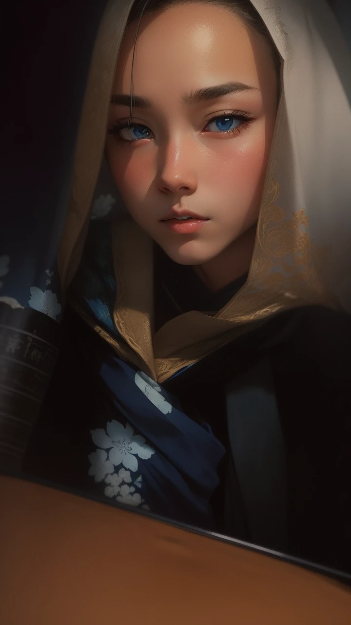 Young boy without beard monochrome eyes,blue kimono with gold details short hair katana short at the waist 2d anime