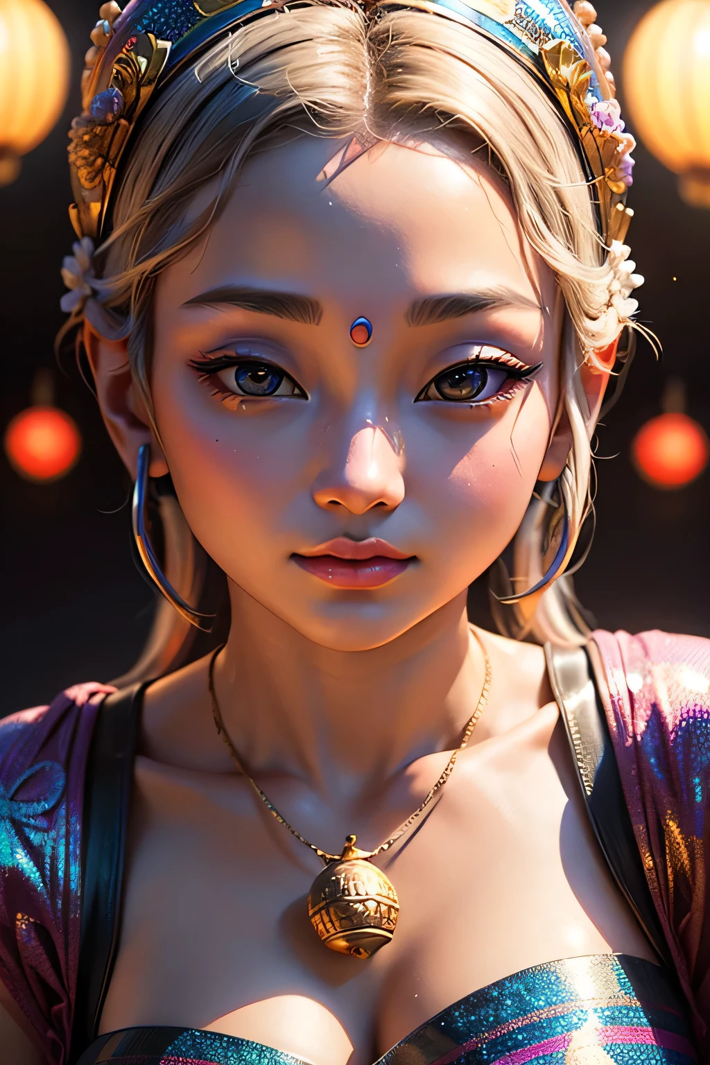 Summerfest、Pop Art、 Personification of Buddha image、Intelligent beauty、Glittering lighting、No makeup、Narrow eyes、High nose