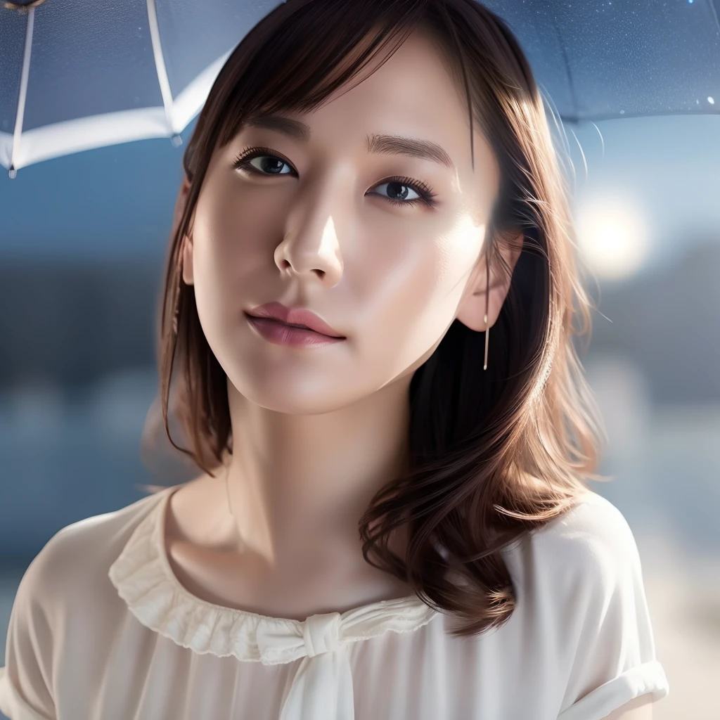 (8k, best quality, masterpiece:1.2), (realistic, photo-realistic:1.37), ultra-detailed,((( 1 girl))),solo,beautiful detailed sky,detailed cafe,night,sitting,dating,(nose blush),(smile:1.15),(closed mouth) small breasts,beautiful detailed eyes,(shirt:1.1), night, wet, rain,white lace, (short hair:1.2),floating hair NovaFrogStyle, ((full body)),stand, sexy, cute