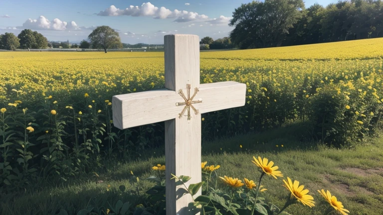 Cross with flowers in the background