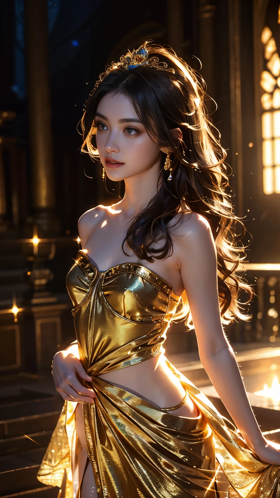 Best quality at best,tmasterpiece,Ultra-high resolution,(Reality:1.4),Detailed details,1girll,Combat posture,cleavage,a beauty girl,mechs,A mechanical,ellegance,Clear focus,gentlesoftlighting,vivd colour,tmasterpiece,cute ass, sexy pose, smile, behind, colorful armor