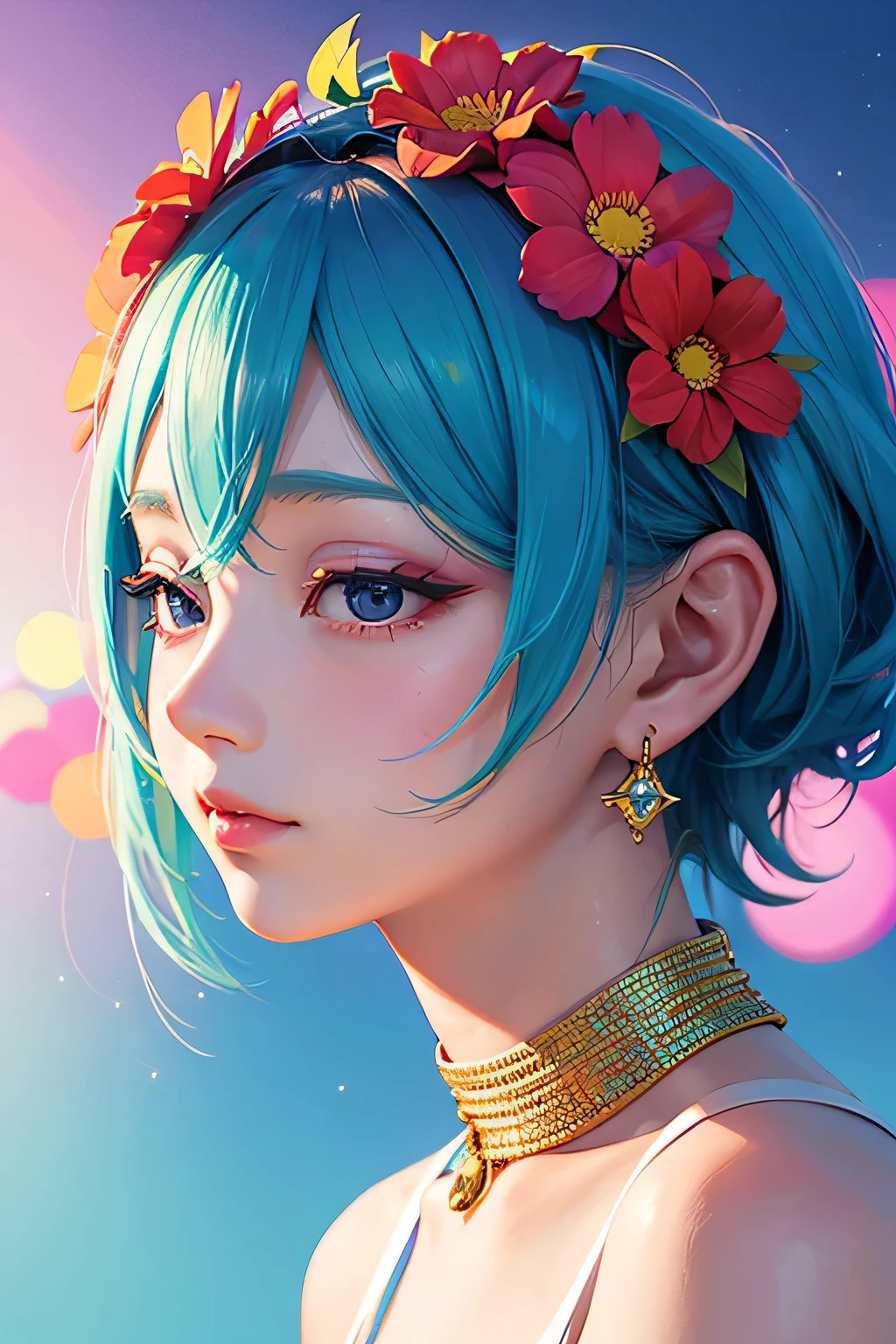 Summerfest、Pop Art、 Personification of Buddha image、Intelligent beauty、Glittering lighting、No makeup、Narrow eyes、High nose