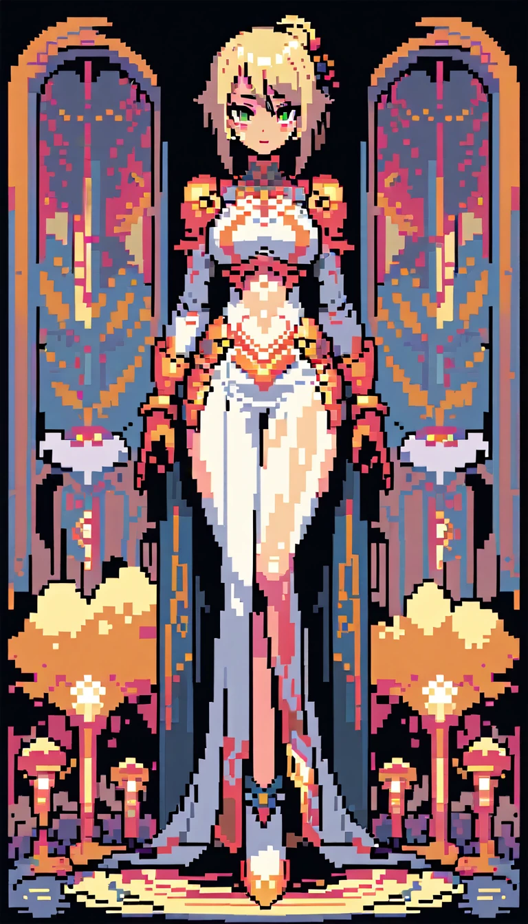 ((best quality)) , ((masterpiece)) , (detailed)，Pyrogravure of a masterpiece, Functional (Female Ifrit:1.2) in a Oriental setting, dressed in armor, Sharp and in focus, Proud,pixel-art . low-res, blocky, pixel art style, 8-bit graphics