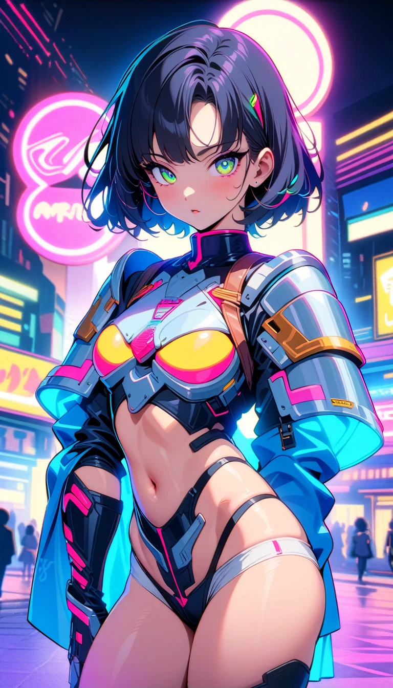 ((best quality)) , ((masterpiece)) , (detailed),Pyrogravure of a masterpiece, Functional (Female Ifrit:1.2) in a Oriental setting, dressed in armor, Sharp and in focus, Proud,vaporwave style. retro aesthetic, cyberpunk, vibrant, neon colors, vintage 80s and 90s style, highly detailed