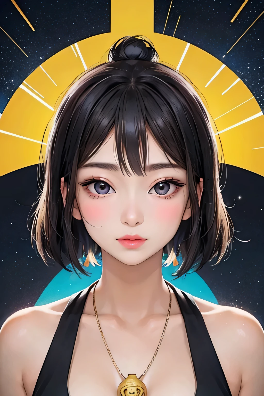 Summerfest、Pop Art、 Personification of Buddha image、Intelligent beauty、Glittering lighting、No makeup、Narrow eyes、High nose