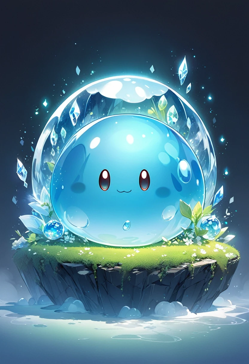 Japanese Cartoon Slime Logo A light blue slime gradient color from light blue to light green stunning digital illustration, Very detailed vector art bright delicate blue white crystal clear crystal beautiful crystal, Glowing Slime Diffuse Glowing Fog Glowing Particles,Brilliant volume blooms with light,
bloom background artwork, , Very detailed figures, best quality,High quality detailed art