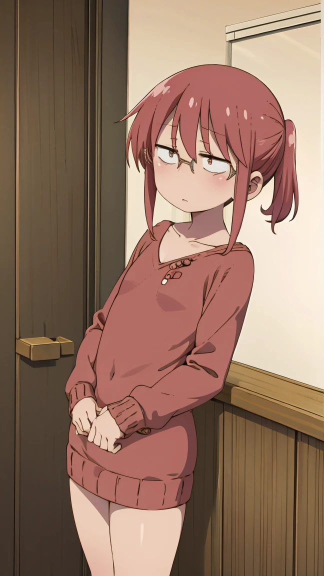 ((badhandv4)) Kobayashi, (Bust size very very small.)), (flat chest:1.2), Posing embarrassed, sweater dress, pantimedias color negro