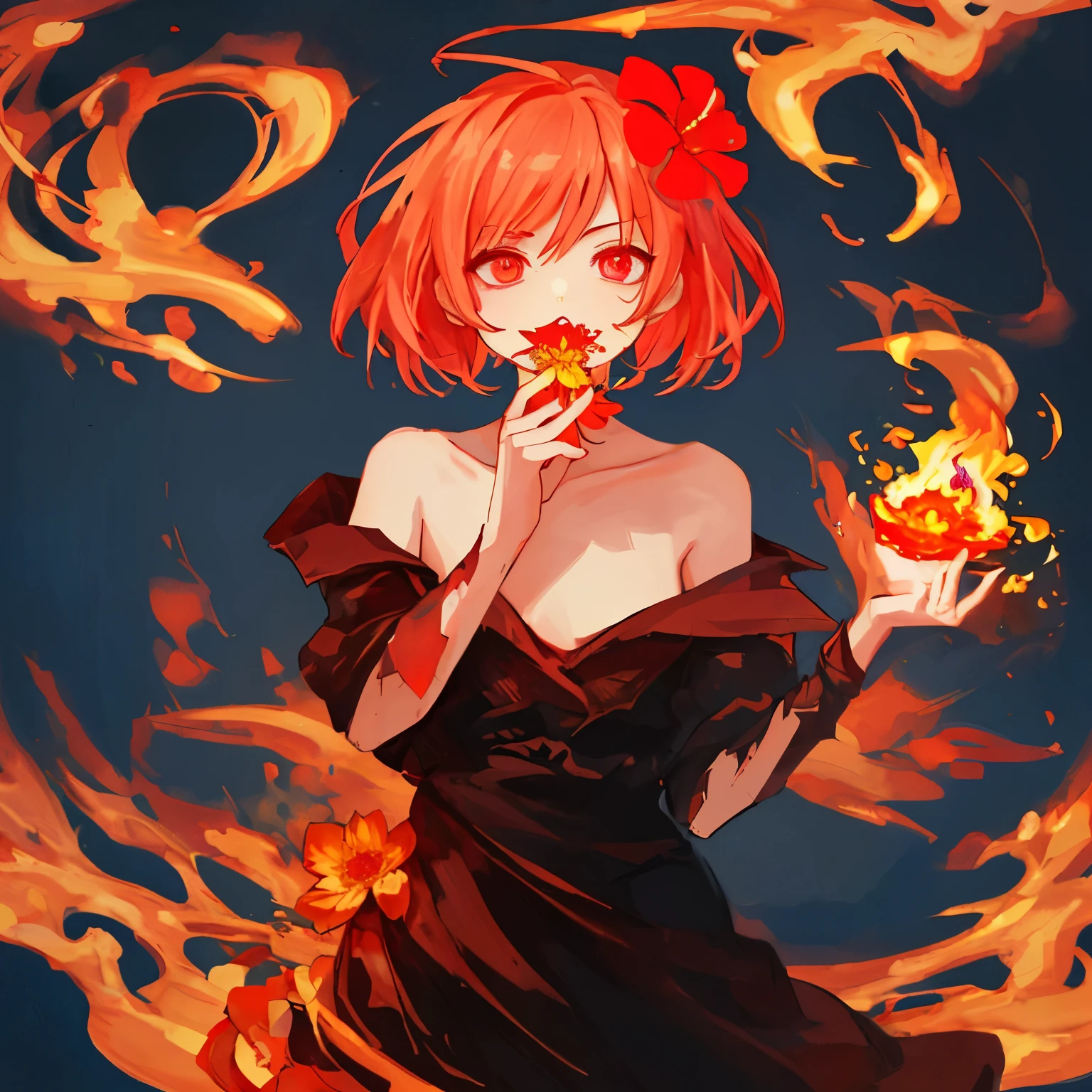A flower with a mouth is eating fire.