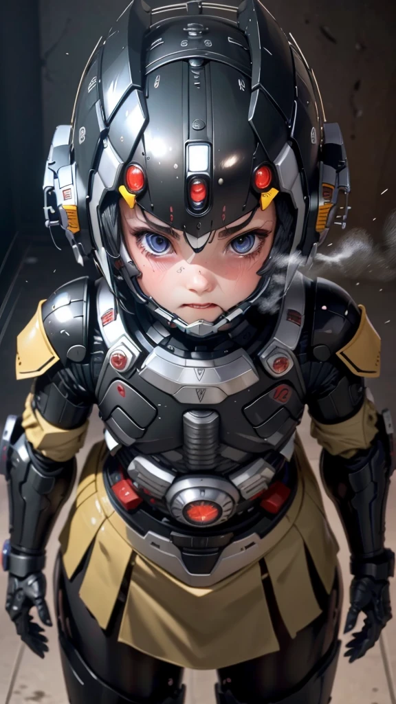 Highest quality　8k robot armor　　Sweaty face　cute　short hair　boyish　Steam coming from the head　My hair is wet with sweat　Black Hair