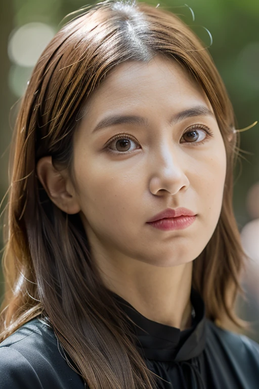 (dense woods: 1), PM,, Light brown eyes, One woman, lightly dressed, (Photorealsitic), (Complex Detail: 1.2), (masuter piece, :1.3), (of the highest quality: 1.4), (超A high resolution: 1.2), (Detailed eye ), (detailed facial features), Strong sunshine, in 8K, (Lens Flare: 0.7), Turned,Feminine poses,The upper part of the body、Scared、Toned waistline