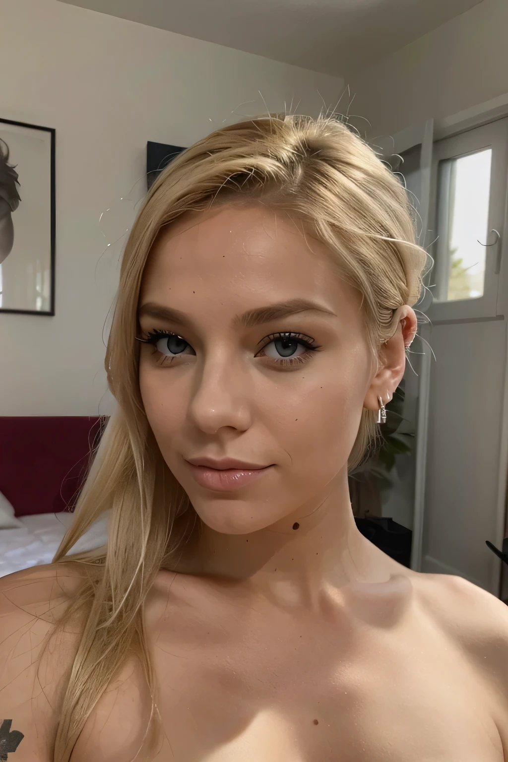 Hyper-realistic portrait of a woman, Portrait-style photographs, portrait photography,fantasy art, photo-realistic, dinamic lighting, Art Station, poster, voluminous lighting, Very Detailed Faces, 4 k, Award-winning, a 1girl, wicked smile, around dark, deep shadow, Discreet key, Cowboy shot,dressless, NSFW, sexypose, Sexually spread legs, dressless, without underwear,  of the second size, hairlong, white colored hair, chuuChloe,