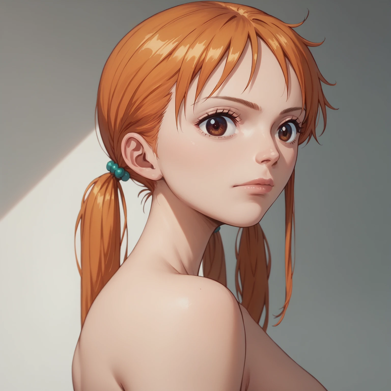 alone,
we,1 girl,orange hair,brown eyes,
Twintail,NSTDA., Naked, Naked, Naked、1 girl, only, beautiful face