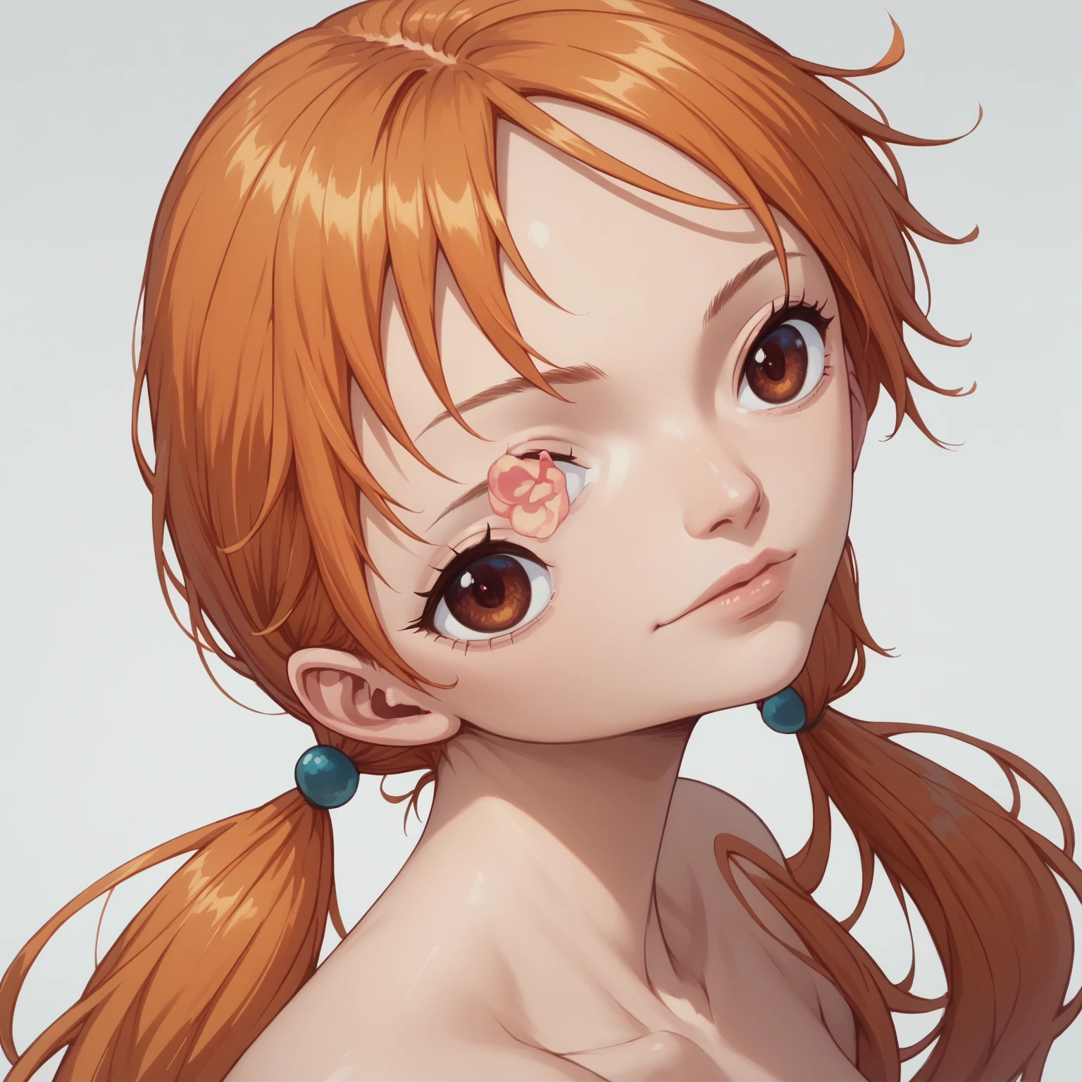 alone,
we,1 girl,orange hair,brown eyes,
Twintail,NSTDA., Naked, Naked, Naked、1 girl, only, beautiful face