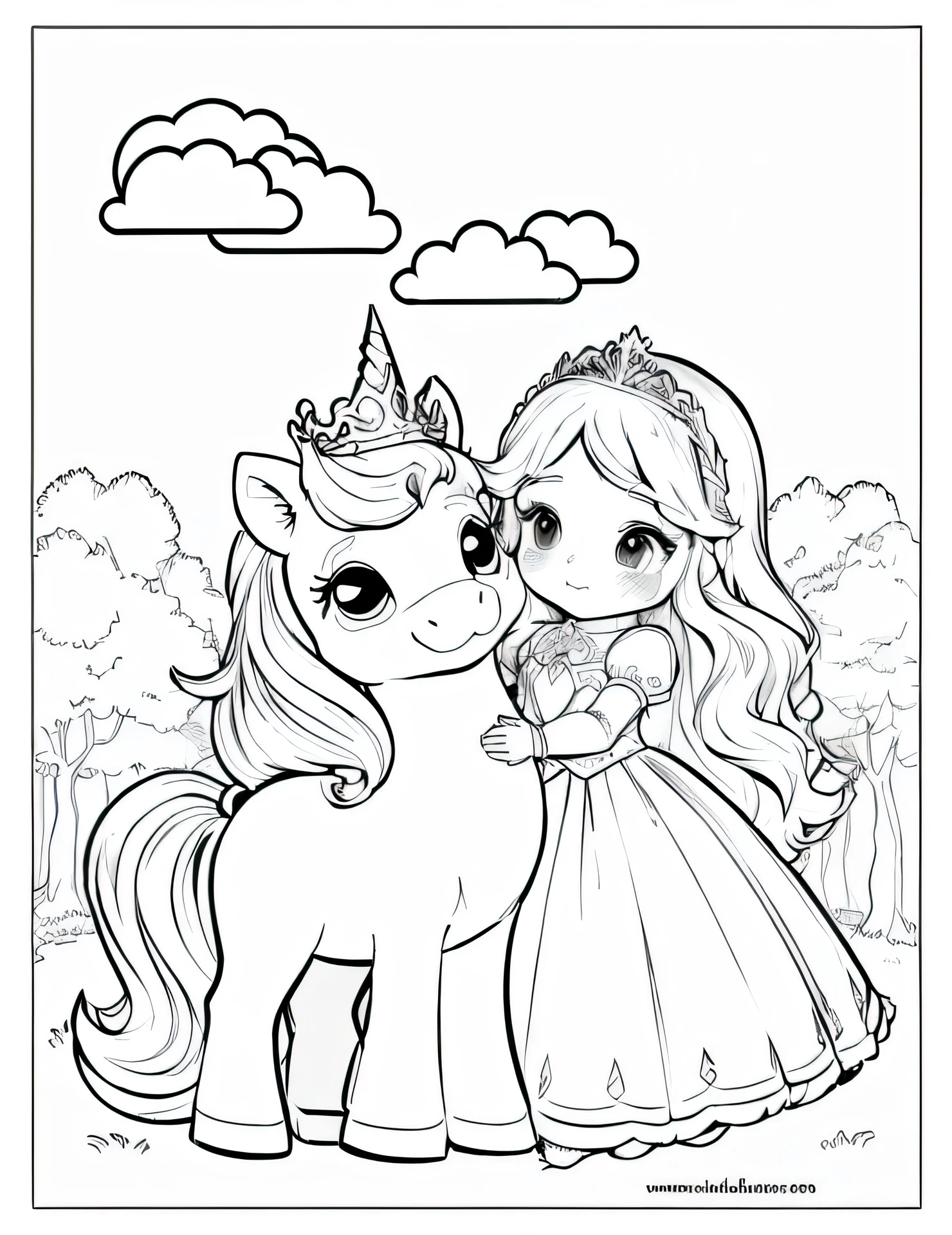 uma coloring page de uma princesa abraçando seu pônei, coloring - in foil, line art coloring page, coloring pages, knight and princess, Coloring book sketch, only black and white color, coloring page, Riding a unicorn, coloring pages, clean coloring book page, coloring book page, black and white coloring, Owl princess with crown, magical fantasy enchanted forest, bold lineart