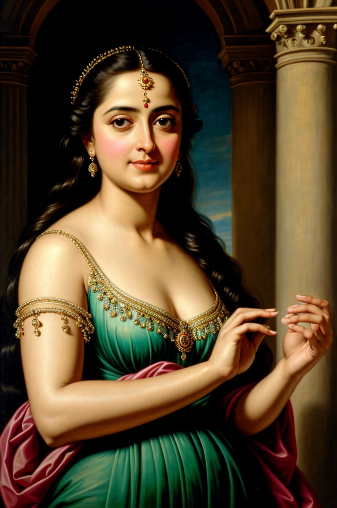 Looks like Anushka Shetty, Masterpiece, Best quality, high clarity eyes, beautifully styled hair, critically flawless,sharp picture, Full portrait, High pixels, perfect face, perfect eyes, beautiful face, perfect hands,perfect fingers, in Peter Paul Rubens style, by Peter Paul Rubens, baroque style, acrylic on canvas, highly detailed, description: "Create a nymph inspired by the tales of Greek or Roman mythology, embodying the essence of a natural element or location, and possessing a unique ability or trait that sets her apart."