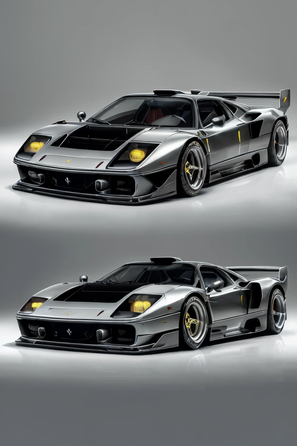 ((Perfect fusion between Ferrari F-40 and Ferrari Enzo)), ((realistic drawing)), ((fusion of the best elements)), ((exotic cars)), ((Ferrari style car)), ((combined design)), ((Ferrari F-40 with Enzo elements)), ((Enzo with F-40 features)), ((polished steel cars)), ((magnificent details)), ((precise strokes)), ((Ferrari F-40 Enzo), ((fusion), ((painted in acrylic)), ((High Definition)),