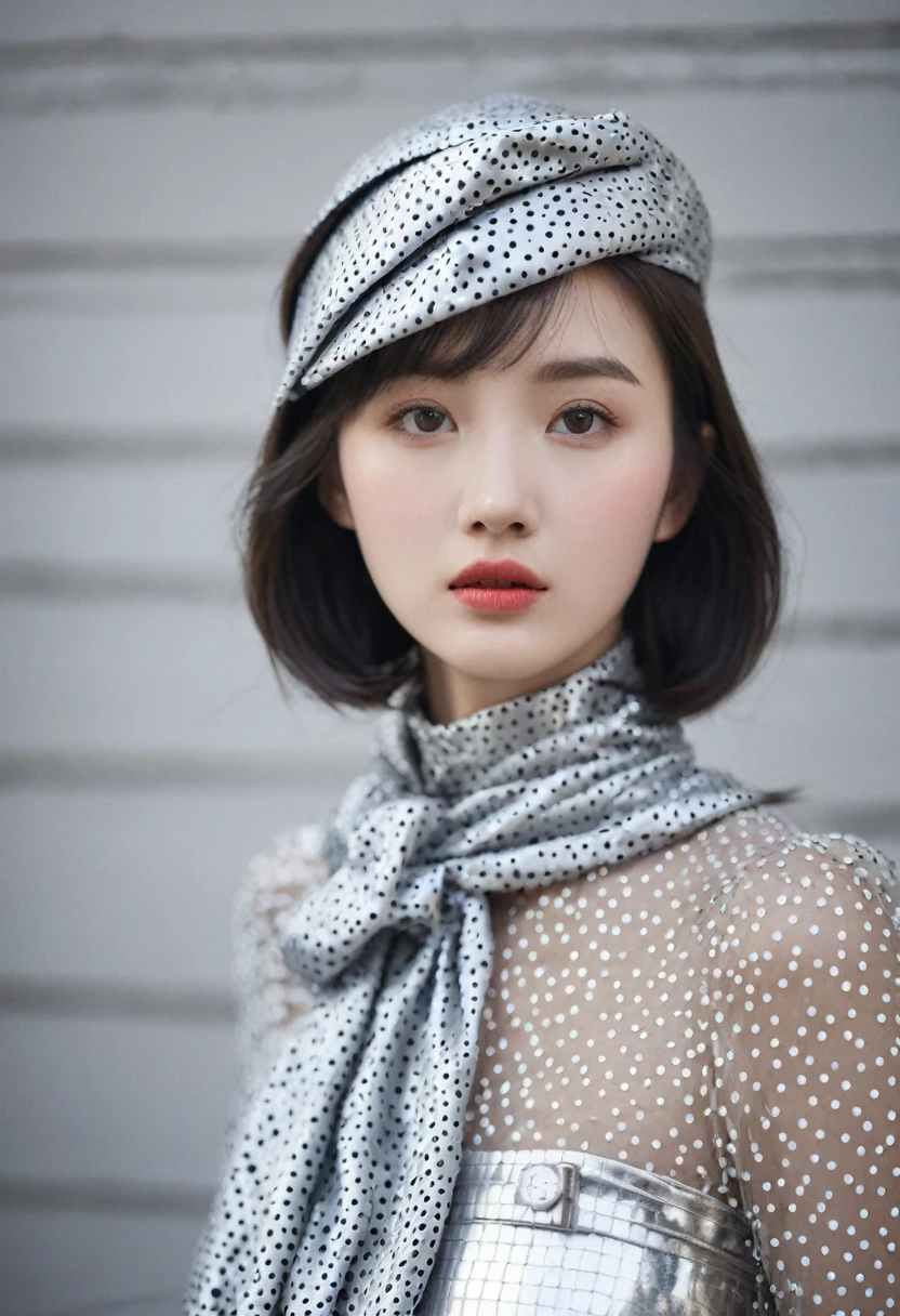 Shiny,Vague,Silver polka dots,grid,1 girl,fair