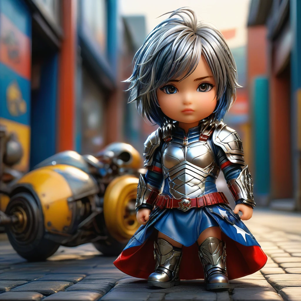 CG K Ultrarealistic ,((premium、8k、32K、masterpiece、NffSW:1.3)), (superfine illustration)、(super high resolution), (((adult body))), (((1 girl in))), ((( short hair bob ))), 25 year old cyberpunk gladiator with perfect body, Shoulder pads with metal spikes., Gladiadores in Brooklyn, (( short hair bob )), Torn rugby team t-shirt, Almost naked in the wild urban style of Simon Bisley, short blonde hair, minimal clothing, Metallic protection on the left arm with complex graphics....., Dark red with white stars and blue and white stripes., armor, Full of spikes and rivets., poison tattoo (((Image from the knee up))), short white blonde hair, In the background、 There is a wall with an intricate design painted by Shepard Fairey.....