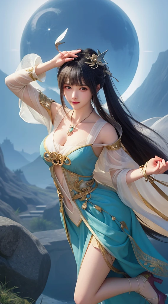 moonlight landscape,The goddesses dressed in Han clothes are unique.。Her beautiful outfit sparkled.,Skirt fluttering in the wind,It looks elegant and lively.。Her eyes looked amused.,It is as if you are one with this peaceful nature.。
The costume goddess wore a pair of fashionable high heels under her fee, which did not match her elegant temperament.,But it adds mystery and sexiness invisibly.。。Her feet were on the bluestone floor.,It's like dancing on the floor.,Grace in every step。
in the moonlight,The landscape became darker and more beautiful.。Her body danced in the moonlight.,beautiful angel。Her demeanor is playful and cute.,It makes people want to get closer.,Discover her inner secrets.。
As of now,Everything around seemed to disappear.,Only the goddess in this ancient dress and beautiful landscape painting remains.。she is smiling,sport,full of poetry,It's intoxicating.,Unable to extricate myself。