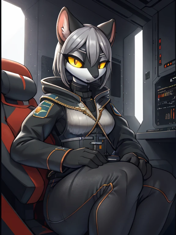 женщина anthro furry tiger ,absurdity, a high resolution, ultra detailed,
1 girl,oversized hooded jacket,whole body,
 original character,girl,gray hair,yellow eyes,shoulder-length hair, complex black mask, military general, {Best quality}}, {{masterpiece}}, {{ultra detailed}}, {illustration}, {detailed light}, (rides on a tank)
Nuclear fusion, masterpiece, realistic, Best quality , professional artwork, fluffy, Prussian, military uniform, German,, gorgeous military Prussian uniform,  humanoid, Science fiction, 1980s, 1980s tanks,
