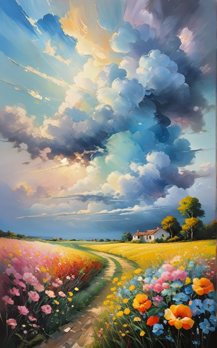 (((Various styles))), Detailed scene, Weird twist, Unique visual effects, cloud，Sky, and flowers, Abstract, Surrealist &quot;Painted Light&quot;, &quot;Soft colors, ”, 「isolated subject, ” âinnocent colours, soft light, Heavy inky shadows, Detailed and complex environments, masterpiece, tracking effect, oil painting美學, heavy strokes, mysterious temptation, oil painting《Impressionism》, ” âImpressionistic.”Beautiful details, stylized art aesthetics, Broken glass effect, No background, amazing, something that doesn&#39;t even exist, Mythological figures, vitality, molecular, texture, iridescent and luminous scales, amazing美麗, pure perfection, divine presence, unforgettable, touching, amazing美麗, Volumetric light, halo, ray, vivid color reflection