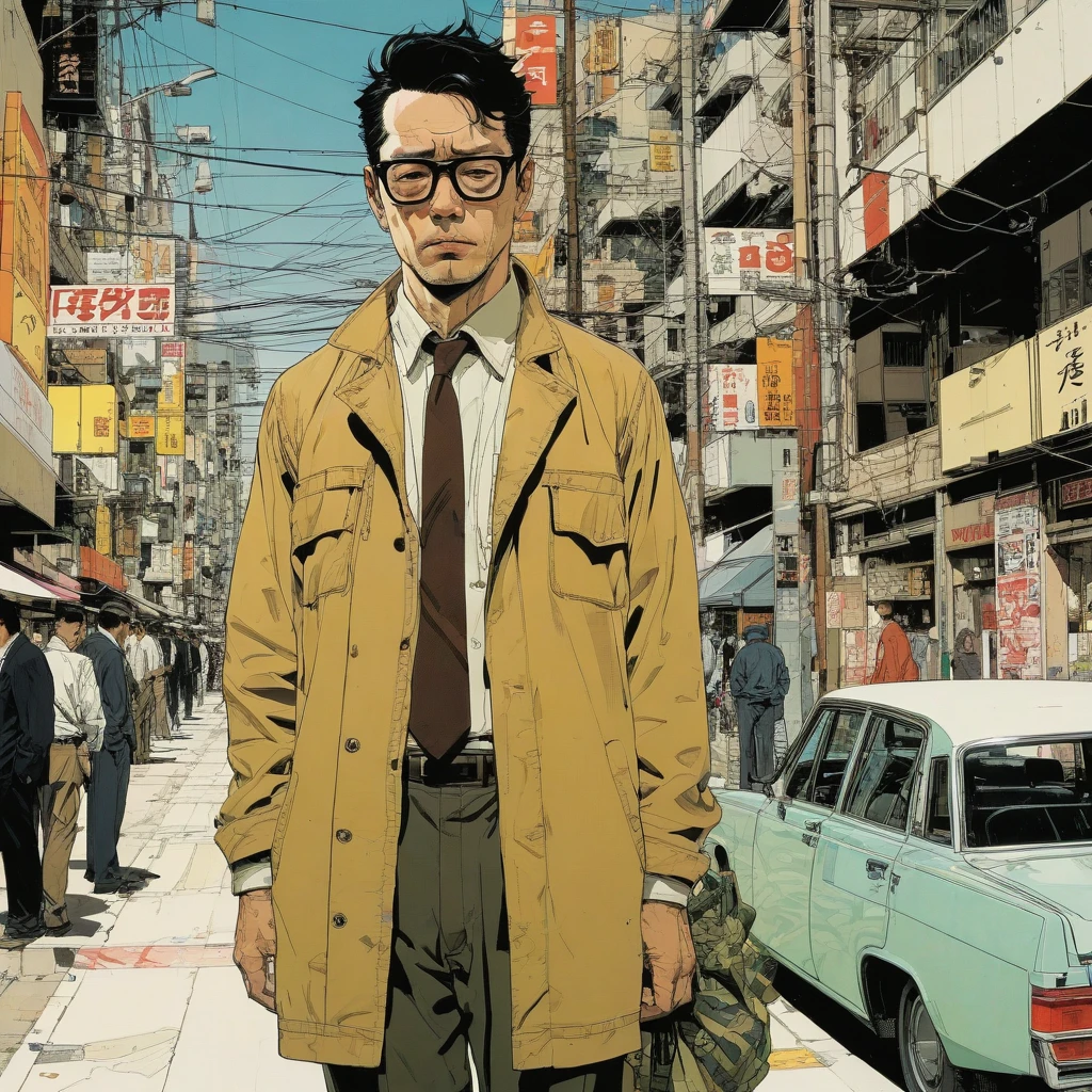 by Adrian Tomine and Yoji Shinkawa,  (flawless , glossy , masterful:1.4), poster art, bold lines, hyper detailed, expressive,  award winning,  (scenery:1.4), (intricate details, masterpiece, best quality:1.4),
looking at viewer, dynamic pose, wide angle view, dark limited palette, dramatic lighting,
