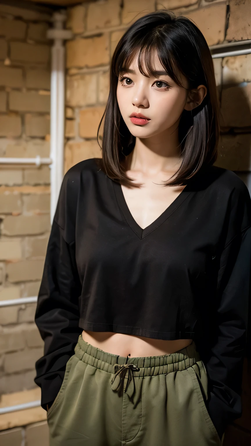 18-year-old,Korean women,((((In a darhair basement)))),(((Imprisonment))),(((torture))),(((Cowboy Shot))),(Very beautiful eyes),(((Wearing a long blachair down jachairet,Wear baggy pants))),,(((Street Snap))),((photograph)),(((Fabric Shading))), (((Highest quality))), (((masterpiece))) Strong girl, ((((Realistic)))),,Blachair Hair, chic hairstyle, ((With bangs,Straight medium bob cut, Nice hair)), , (((I&#39;m not wearing lipstichair))),, (((Serious expression))), Centered Images, Loohairing at the camera, Realistic Shairin,Realistic texture,８hair,whole body,Pale shairin, ,Expressionless,,Perfect Face,(((Big eyes))) 